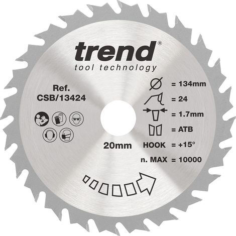 Lame de scie circulaire bois 134 mm, 20 mm alésage, 24 dents TCT +15° (1/5)