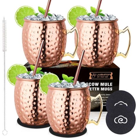 Kupferbecher Moscow Mule Set Untersetzer Geschenkset 4 (1/5)