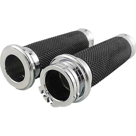 Puños de manillar de 1 pulgada (25 mm) de goma para motocicletas Touring Road King Bobber Cafe Racer, color plata. (1/5)