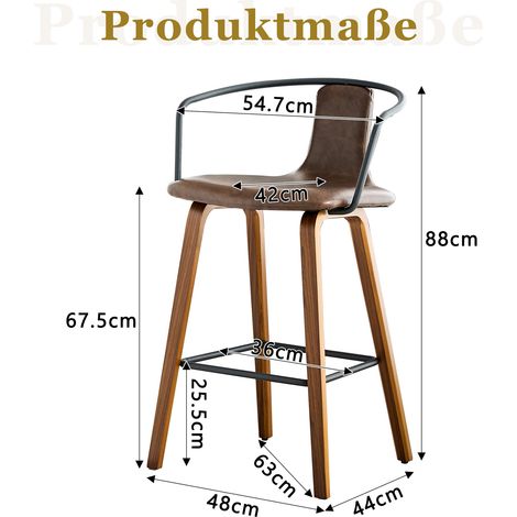 Lot de 2 tabourets de bar avec accoudoirs, tissu teddy/simili cuir, pieds bois massif, repose-pieds métal, style scandinave moderne (1/5)