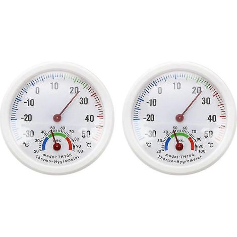 2 thermomètres-hygromètres à aiguille, cadran rond, blanc, pour intérieur et extérieur (1/5)