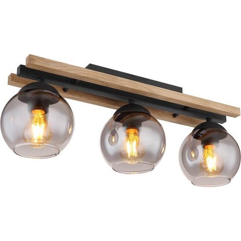 [NEUWERTIG] B-Ware Globo Deckenlampe Leuchte Conni Lampe Länge 60 cm rauchgrau Holz Glas 3 flg (1/2)