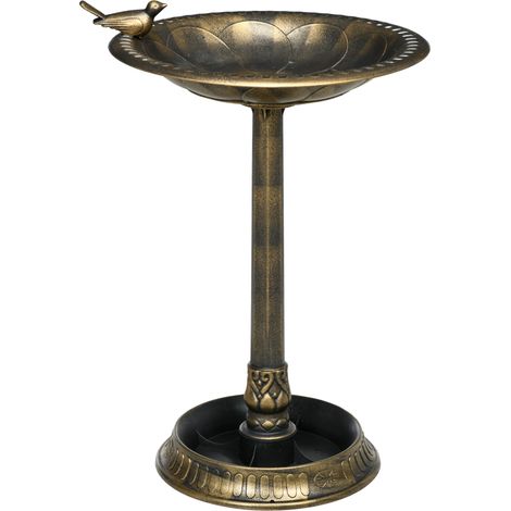 Baignoire extérieure pour oiseaux de jardin, récipient à double paroi pour l'eau et la nourriture, avec un design en bronze rétro et élégant. (1/5)