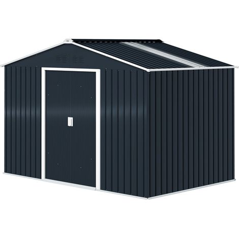 Cobertizo para herramientas de acero galvanizado 4,9m² 277x195x192cm cobertizo para herramientas con techo a dos aguas, cimientos, puerta corredera con cerradura, cobertizo de jardín resistente a la i (1/5)