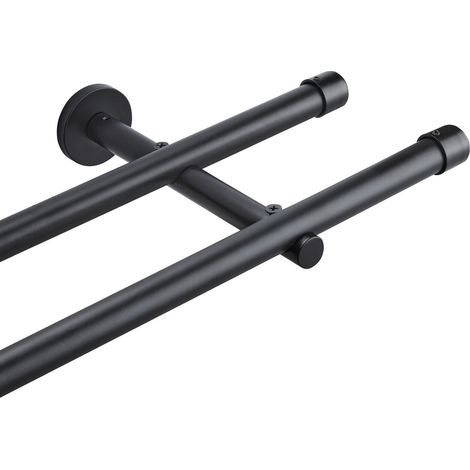 Barra de cortina de doble barra Ø 20 mm de diámetro, Negro - 280cm