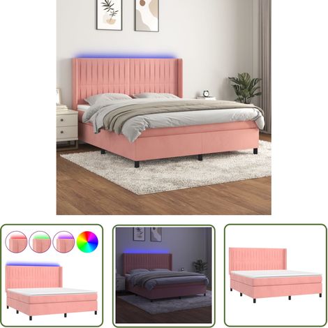 The Living Store Sommier à lattes de lit matelas et LED Rose 180x200 cm Velours - Lit Plateforme - Lit Capitonné - Lit Design - Lit Double - Sommier Tapissier (1/5)