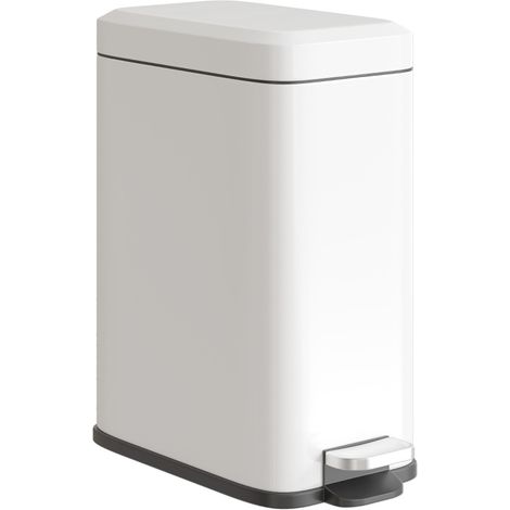Cubo de basura de 5 L con pedal y tapa, cubo interior extraíble, metal blanco, 29,2 x 14 x 32 cm (1/5)