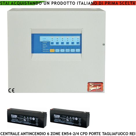 CENTRALE ANTINCENDIO 6 ZONE GESTISCE 192 SENSORI COMANDA BLOCCA PORTE R.E.I ALLARME TELEFONICO SIRENE SPEGNIMENTO 2 BATTERIE 12 V 2 AH (1/5)