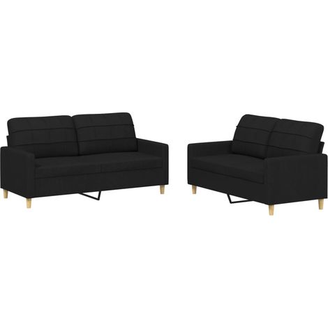 Ensemble de Canapé  Sofas 2 pcs avec coussins Noir Tissu (1/5)