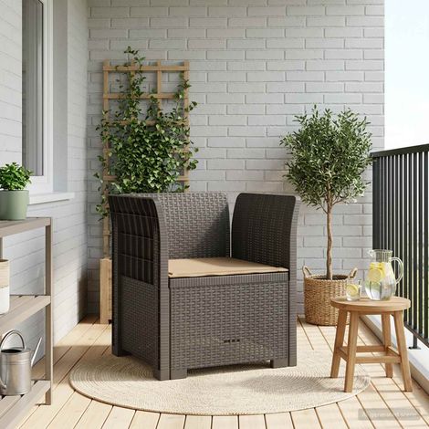 Fauteuil de jardin 1 place aspect rotin PP gris clair avec coussin pour terrasse - PANGIVO (1/5)