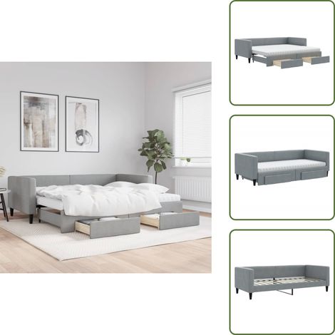 The Living Store Tagesbett Ausziehbar mit Schubladen Hellgrau 90x200 cm Stoff - Sofa - Schlafsofa - Gästebett - Tagesbett - Doppelbett (1/5)