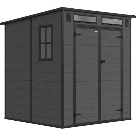 Casetta Box da Giardino 182x182x196 cm a 2 Ingressi con 3 Finestre e Prese d'Aria in PP e Alluminio Grigio Scuro (1/5)