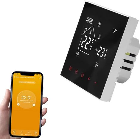 Smart WiFi Thermostat for Electric Heating, 16A 3200W, AC220V, Touchscreen, Temperature Controller, Control via App and Voice – Compatible with Alexa and Google Home, Black (1/5)