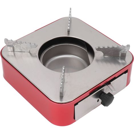Réchaud à gaz de table portable avec tiroir, brûleur fixe, idéal pour le camping, les voyages et les barbecues en extérieur, rouge. (1/5)