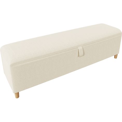 Banc de rangement en velours côtelé beige 145 x 38 cm avec espace de stockage hydraulique (1/5)