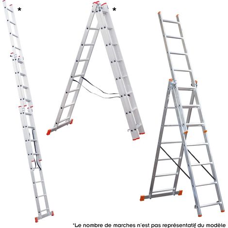 Monmobilierdesign – Échelle transformable en aluminium 3 plans 7 marches – Hauteur de travail 4,88 m – Sécurité maximale avec pieds antidérapants – Charge 150 kg