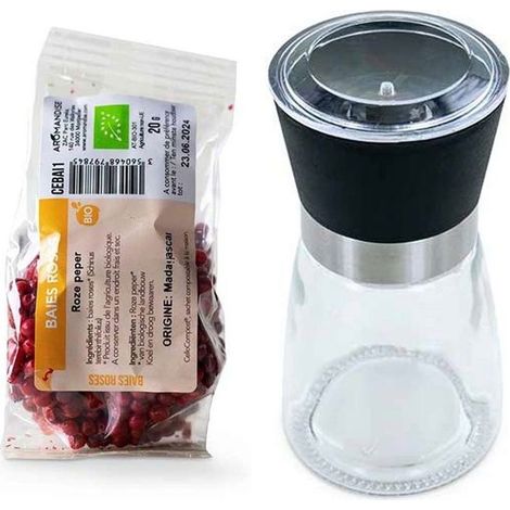 Moulin à épices en verre et céramique + baies rose de Madagascar (1/4)