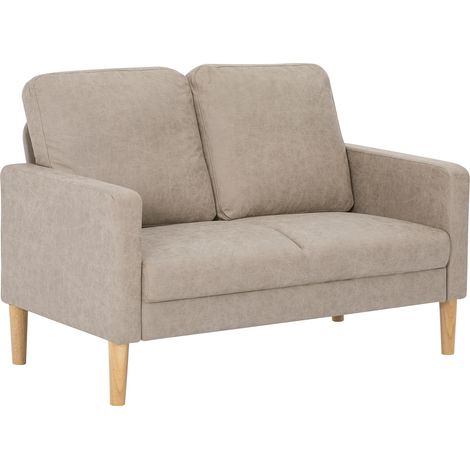 Sofá de 2 plazas tapizado en microfibra con patas y reposabrazos de madera, 130x78x85 cm, color crema (1/5)