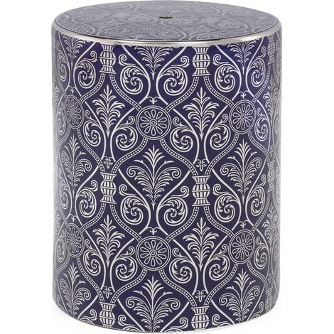 Tabouret 33x33x45 Céramique Argent/Bleu