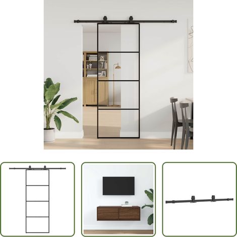 Sécurité - Porte coulissante kit de quincaillerie noir 76x205 cm verre ESG (1/5)