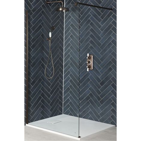 Milano Rosso Matte Bronze Walk In Wet Room Shower Enclosure with Screen  Support Arm and White Slate Effect Tray - 900mm x 800mm