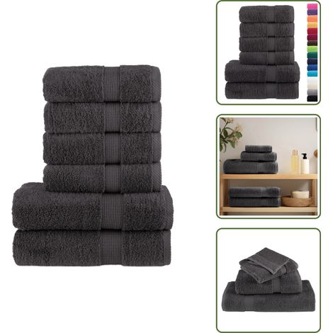 The Living Store 6 tlg. Premium-Handtuch-Set SOLUND Anthrazit 600 g/m² - Baumwolle - Handtücher - Duschtücher - Badeset - Anthrazit (1/5)