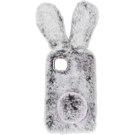 Étui de téléphone en peluche avec oreilles de lapin mignonnes, gris doux, pour iPhone 11