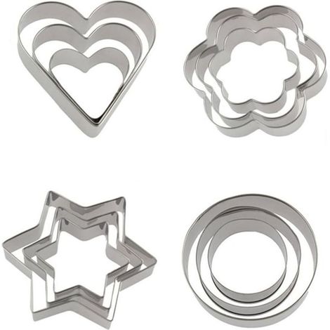 Lot de 12 emporte-pièces, emporte-pièces en métal, emporte-pièce en acier inoxydable, biscuit fondant, coeur, étoile, cercle, fleur-Fei Yu (1/5)