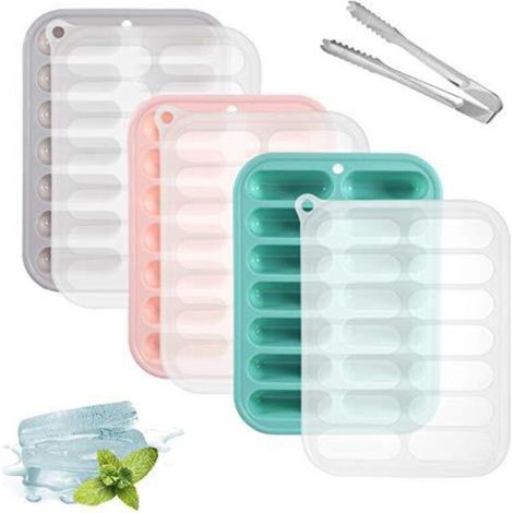 3 Pcs Bac Glacon Silicone Couvercle Bebe, Moulle a Glace Sans BPA, Ice Cube Tray Glacons Reutilisables Ustensiles Cuisine, Glacons Barquette Alimentaire Rectangulaire Cube, 14 Compartiments (1/5)