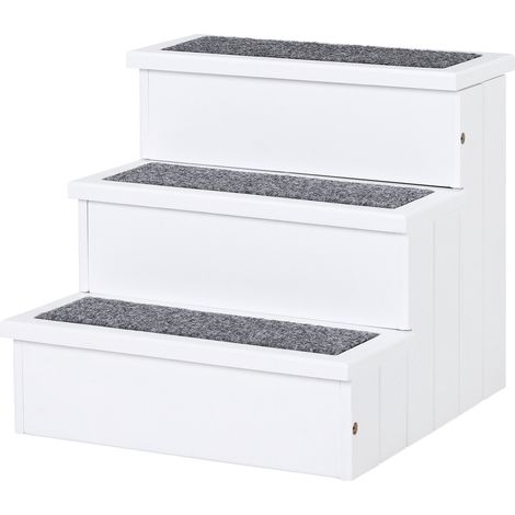 Escalier pour animaux de compagnie à 3 marches avec espace de rangement et tapis antidérapant, escalier de voiture portable en bois, capacité de charge 30 kg, 40,5 x 44,5 x 38 cm, blanc (1/5)