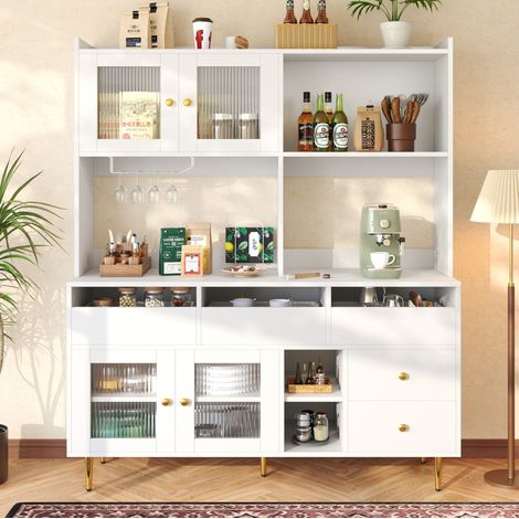 meuble rangement buffet vitré 145 cm MDF blanc salon OKMYHOME (1/5)