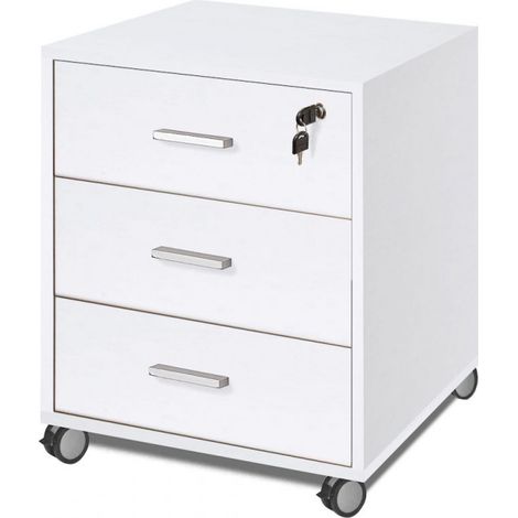 Cómoda de oficina de tres cajones con ruedas Blanco Ceniza 50x41x h70 cm