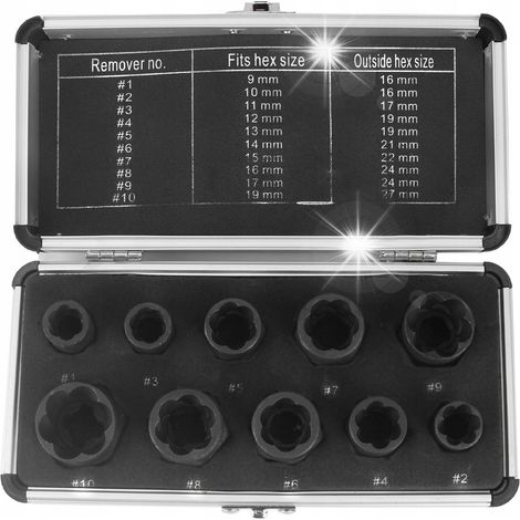 Bussole estrattori per viti lavorate danneggiate da 9-19 mm, set da 10 pezzi (1/5)