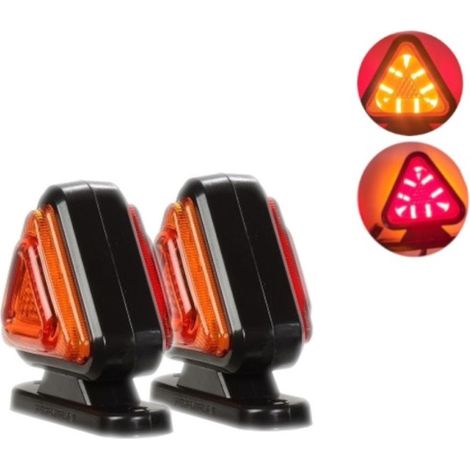 Lot de 2 feux de gabarit mini 18 LED (type « corne »), 12–24 V, ambre/rouge, forme triangulaire — Neon E