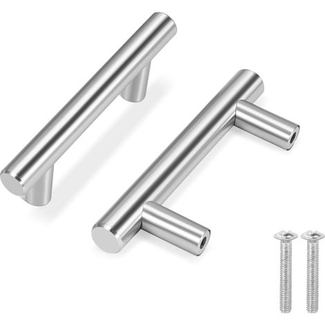 Set mit 10 Küchenschrankgriffen, silberne Schubladengriffe, 4 Zoll Länge (2,5 Zoll Lochabstand), massiver Edelstahl-T-Stange, Oberfläche aus satiniertem, gebürstetem Nickel — Beschläge für Küchenschra (1/5)