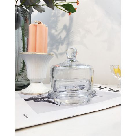 Lot de 2 beurriers en verre ronds avec couvercle en dôme et poignée, boîte de conservation transparente, cristal (1/5)