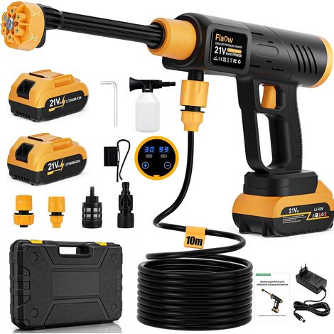 80Bar Nettoyeur Haute Pression sans Fil avec 2X Batteries 4000mAh, 6-en-1 Pistolet Haute Pression, Raccord Robinet Nettoyeur Haute Pression sur Batterie pour Voiture, Jardin, Terrasse, Maison (1/5)