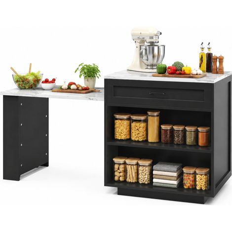 CHICFURN Mesa de bar extensible con almacenaje 204 cm MDF negro para 2-6 personas (1/5)