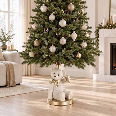 Orsetto con fiocco dorato base albero decorazione natalizia da 45 cm x 63 cm (1/3)