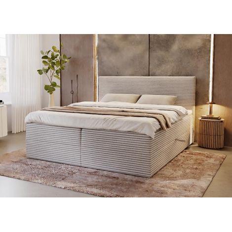 Lit Boxspring Tilia - Beige - 180x200 Cm - Lit Avec Rangement - Tête De Lit Moderne - Matelas À Ressorts Bonnell (1/5)