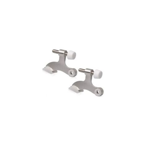 Tope de puerta con pasador de bisagra (2 unidades), níquel satinado cepillado, ajustable, resistente, con puntas de goma blancas. (1/3)