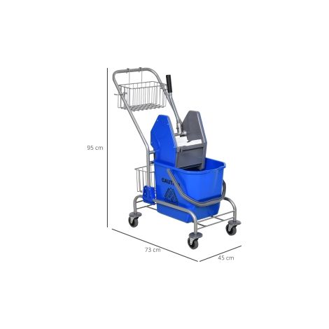 Chariot de ménage bleu avec presse professionnelle, seau de 26 L et panier de rangement pour maison, bureau et commerce (1/5)