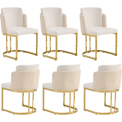 6 chaises de salle à manger design en tissu chenille beige avec pieds dorés galvanisés (1/5)