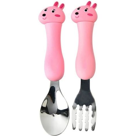 MARSEE Ensemble de fourchettes et cuillères en acier inoxydable pour enfants 1 ensemble,animal de dessin animé en boîte (lapin) (1/4)
