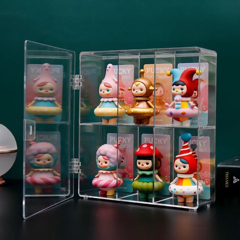Figurenvitrine aus transparentem Acryl, zweilagig, staubdicht, für Puppen, Spielzeug, Heim- und Bürogebrauch, 6 Fächer (1/5)