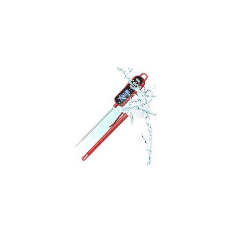 Thermomètre Cuisine,Thermomètre de Cuisine à Lecture Instantanée avec Sonde Longue et écran LCD, étanche IPX6 pour la Cuisson,Patisserie, Viande, Boissons Chaudes, BBQ  Rouge