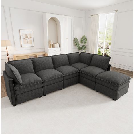 sofá modular XXL chenilla gris con otomana OKMYHOME (1/5)