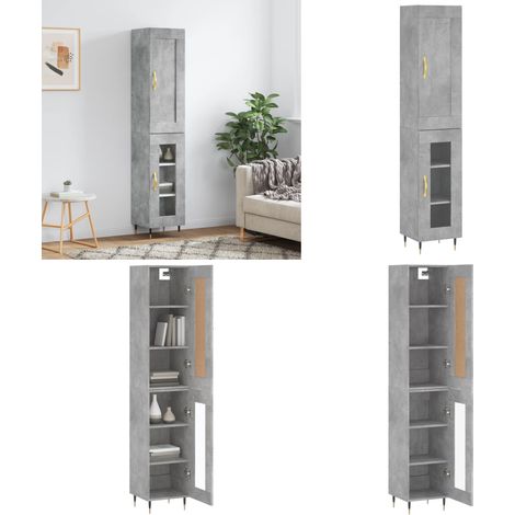 Buffet haut Gris béton 34,5x34x180 cm Bois d'ingénierie - Buffet Design - Meuble Rangement - Armoire Cuisine - Mobilier Gris - Buffet Moderne - Home & Living (1/5)