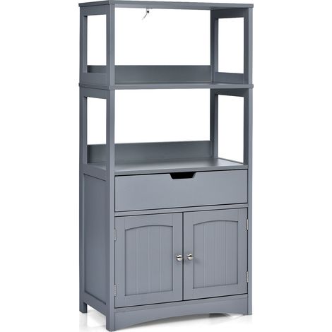 Bathroom Floor Cabinet Wooden Tall Storage Cupboard Freestanding 2 Open Shelves (1/5)