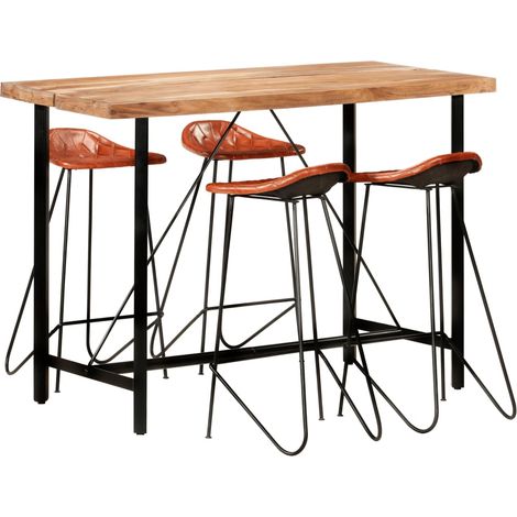 5-tlg. Bar-Set Massivholz und Echtleder